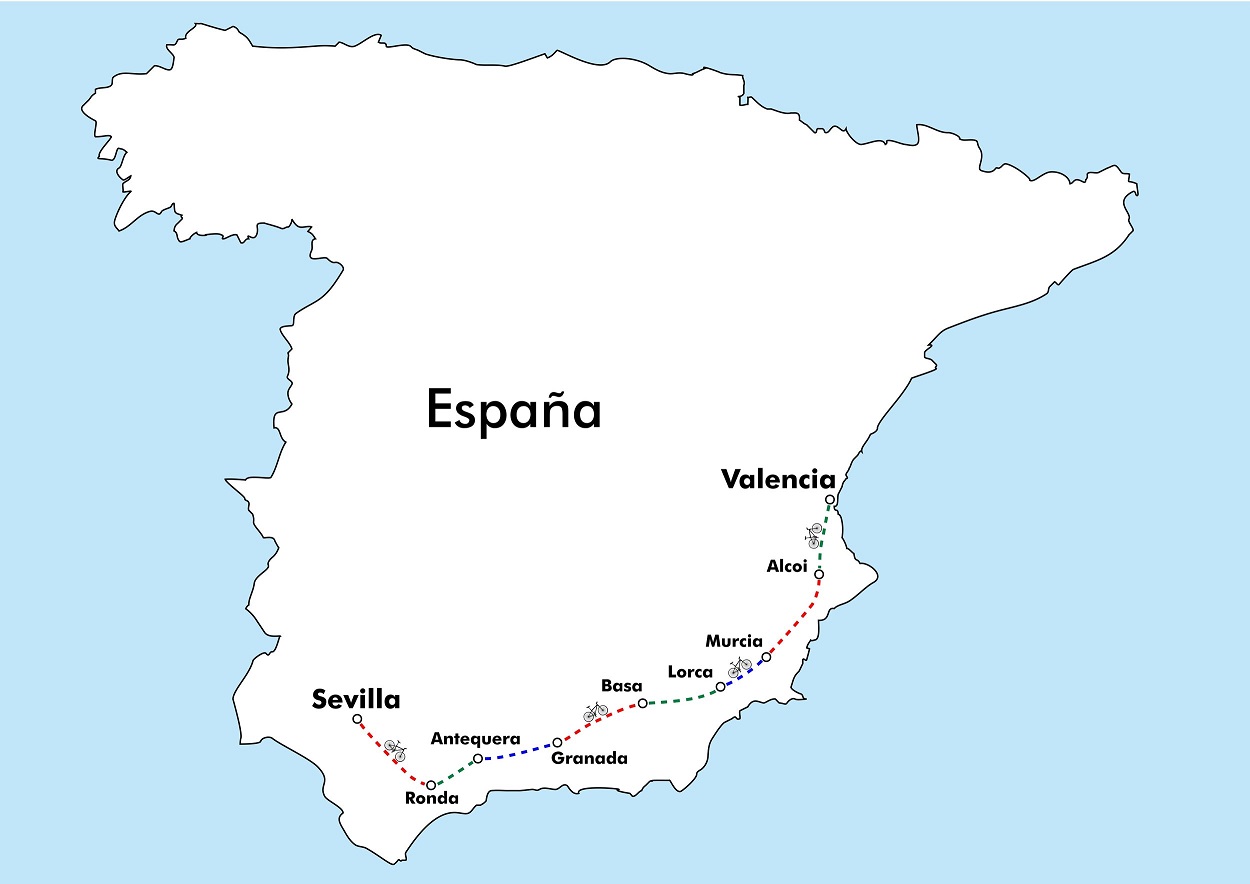 Cycle Andalucia Route Map - Seville to Valencia