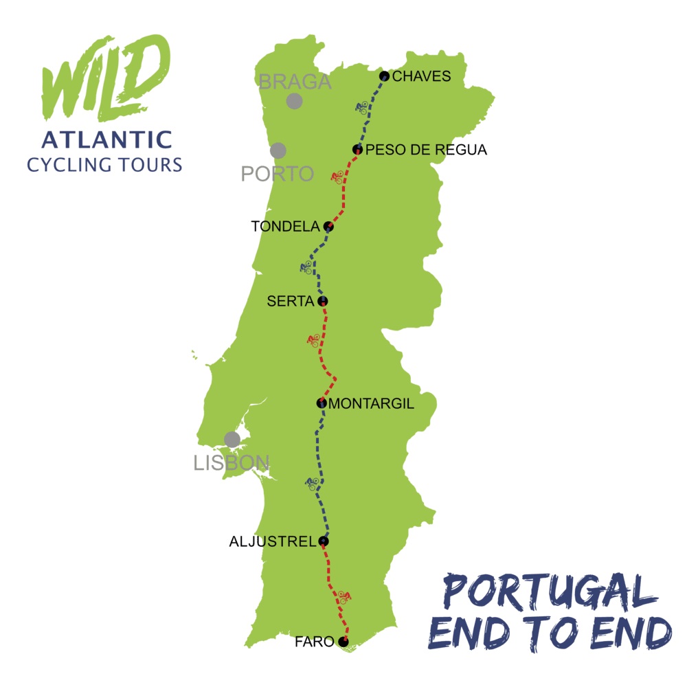 Portugal N2 Cycle Tour 6-Day Route Map